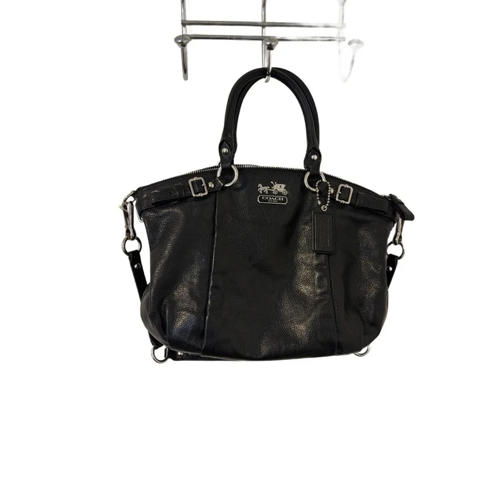 Super Stylish Coach Madison Black Leather Convertible Satchel‎ W Shoulder Strap